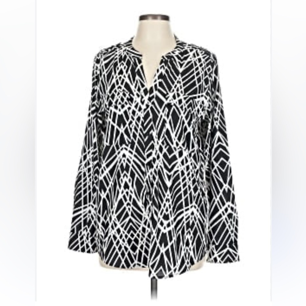 Calvin Klein Black and White Geometric Button Down Shirt